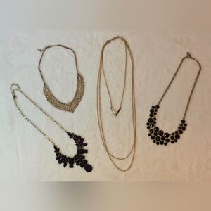 Statement Necklace Bundle Lot Rhinestone Gold Black Fashion Jewelry